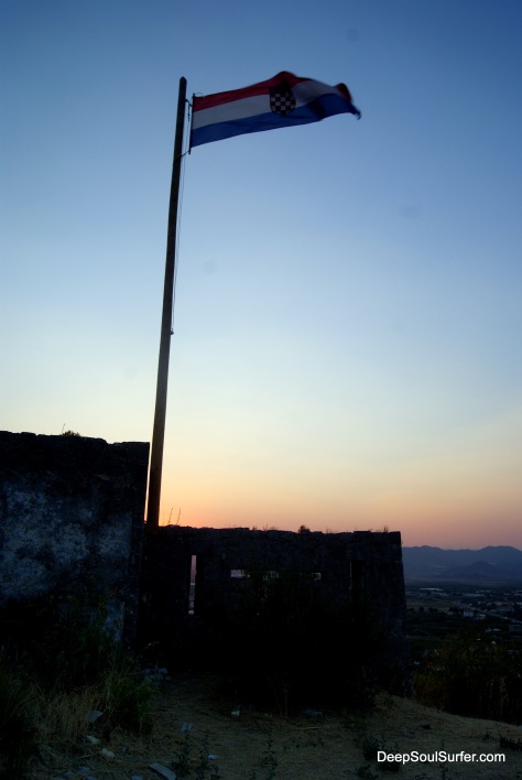 Flag Of Croatia At The Hill Fort Of Opuzen